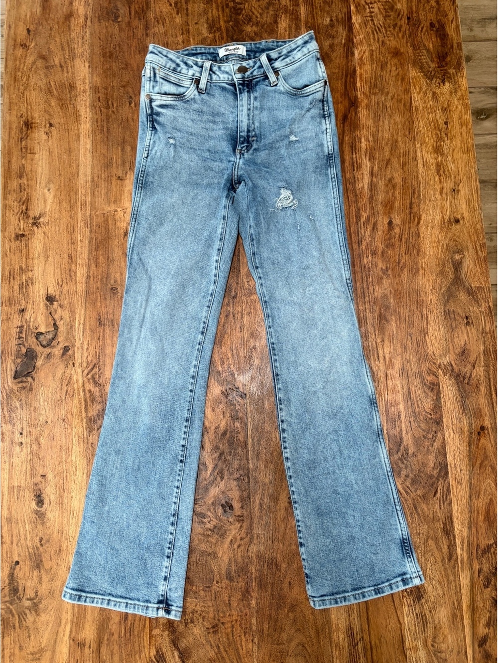 Wrangler Retro Women's Light Wash Distressed Flared Jeans Size 26x32